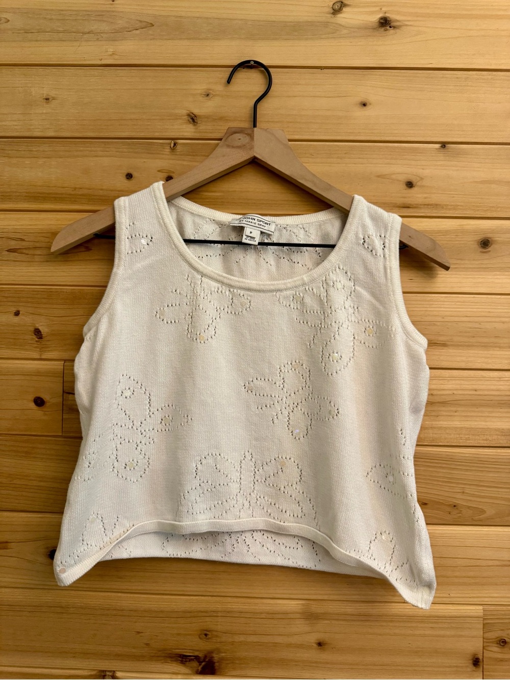 St John Small Butterfly Sequin Knit Tank Crop Top Coquette Dainty Preppy Summer